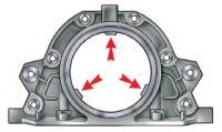 —14. Держатель заднего сальника коленчатого вала. Стрелками указаны выступы для центрирования держателя относительно фланца коленчатого вала