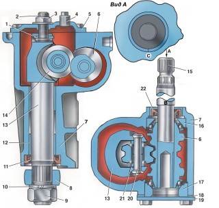 —2. Разрез картера рулевого механизма